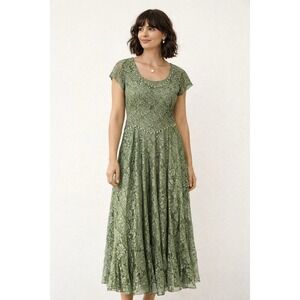 Vintage Dress Lace‎ Drop Waist Beaded 20s Coquette Feminine Long Dairy Garden